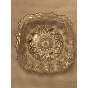 Vtg Pasari Square Glass Candy Dish Pineapple Fan Handled Indonesia 5.5"